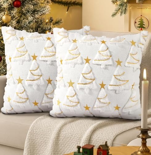 JINMEE 2er Set Kissenbezug 45x45cm, weiß Kissenhülle, Weihnachten...