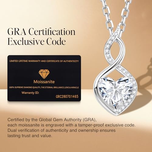 1ct/2ct Moissanite Heart Pendant Necklaces for Women, 925 Sterling Silver Imitation Diamond Moissanite Infinity Heart Necklace, Ideal Birthday Anniversary Jewelry Gifts for Mom Wife Her4