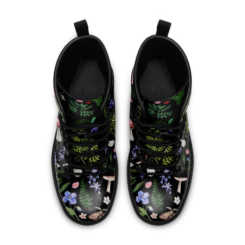 Image of Fashion Ankle Boots For Men Women Floral Mushroom Star Trendy Lace Up Unisex Booties Combat Trendy Street Wear Boots
