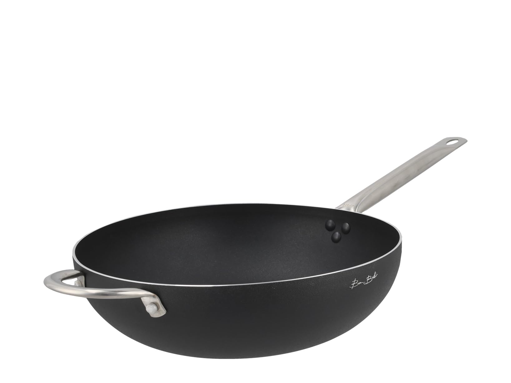 H&H by Bruno Barbieri Wok MasterPlus 32 cm, Alluminio con Rivestimento Antiaderente, Induzione, Nero