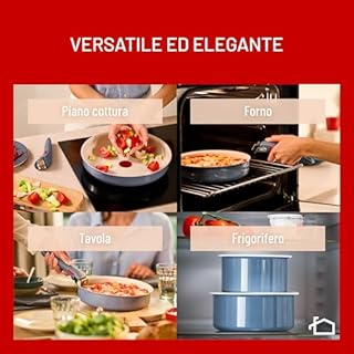 Lagostina Ingenio Pastel, Set di Padelle Antiaderenti 4 Pezzi con Manico Rimovibile, Compatibili con Induzione e Forno, Design Salvaspazio, Colore Nettuno