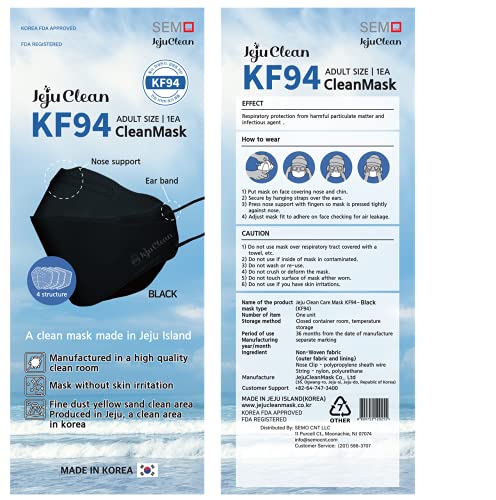 (Pack of 20)KF94 Korea Certified Black Mask, Individually Packed, Adult Size, 4 Layers Premium Light Weight, Made in Korea, with Nose Bridge Adjustable for Fit (Large(Pack of 20)Black)