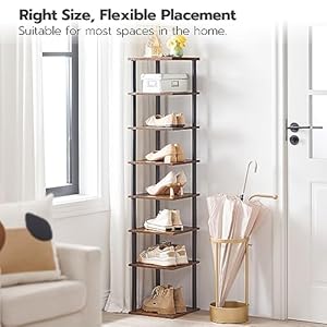 HOOBRO Vertical Shoe Rack, 8-Tier Narrow Shoe Shelf, Shoe Storage Organizer for Small Space, 11" L x 11" W x 53" H, Closet, Entryway, Hallway, Bedroom, Rustic Brown and Black BF22XJ01 HOOBRO Vertical Shoe Rack 8 Tier Narrow Shoe Shelf Shoe Storage Organizer for Small Space 11 L x 11 W x 53 H Closet Entryway Hallway Bedroom Rustic Brown and Black BF22XJ01