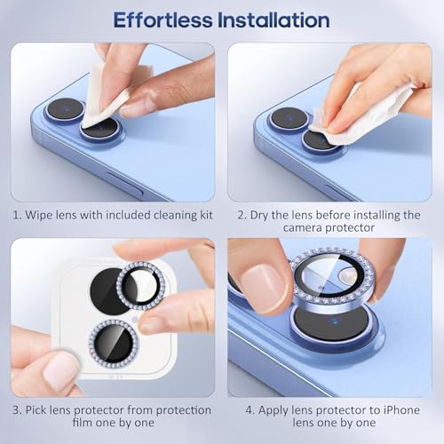 Image of Choiche for iPhone 17 Camera Lens Protector Bling, Individual Diamond Metal Ring with 9H Hardness, Scratch-Proof Camera Screen Protector, Stylish Accessories, Case Friendly (Blue Diamond)