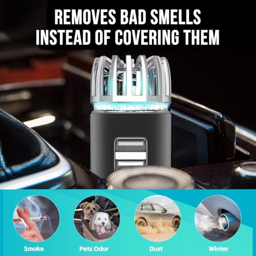 Car Air Purifier Ionizer, 12V Plug-in Car Air Freshener with Dual Fast Charge USB Car Charger, Release 5.6 Million Anion, Removes Dust, Cigarette Smoke, Bad Odors, Black - Image 3