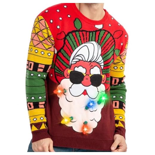 JOYIN Suéter feo de Navidad con luz LED para hombre, suéter feo de Navidad con bombillas integradas, Rojo (Red Santa), X-Large