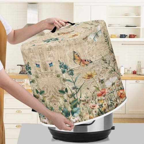 Image of Cozeyat Art Butterfly Leaves Pressure Cooker Cover, Kitchen Appliance Dust Cover, Rice Cooker Protective Cover with Pocket, Suitable for Air Fryer Cover, Toaster Cover, Oven Cover