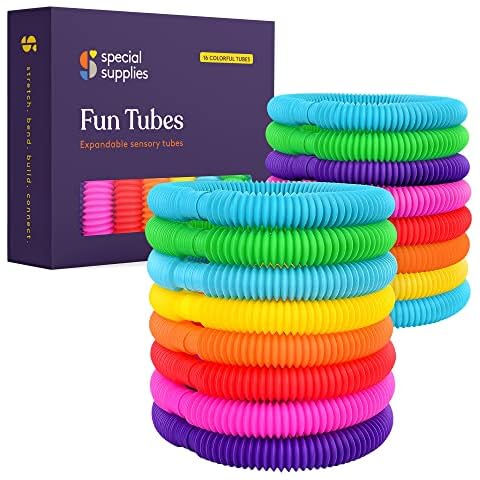 Special Supplies Fun Pull and Stretch Tubes for Kids - Pop, Bend, Build, and Connect Toy, Provide Tactile and Auditory Sensory Play, Colorful, Heavy-Duty Plastic (16-Pack Primary Colors) Cover