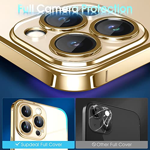 Image of VONZEE Compatible with iPhone 14 Pro Max Case 6.7 inch, Luxury Electroplated TPU Soft Edge Bumper Case, Full Camera Protection & Reinforced Corners Shockproof Case Cover|Transparent|Gold