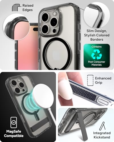 Image of ZAGG Santa Cruz Snap with Kickstand Case for iPhone 16 Pro - MagSafe Compatible, 13ft Military-Grade Drop Protection, Reinforced with Graphene, Slim Clear Case with Vibrant Color Accents, Black