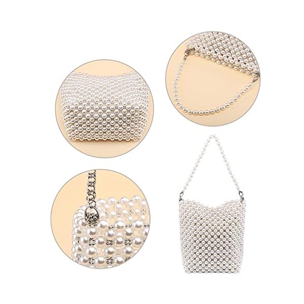 CHIC DIARY White Pearl Purse Crossbody Bag for Women Shoulder Handbag Beaded Clutch Evening Bag for 1920s Party Wedding, Off-white - Image 3