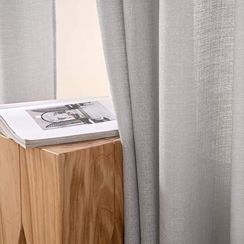 MIULEE 2 Panels Voile Sheer Curtains Cross Linen-like Solid Color Contemporary Decorative Ring Top Eyelet Panels for Bedroom Livingroom Nursery Room White 55" Wx110 L - Image 4