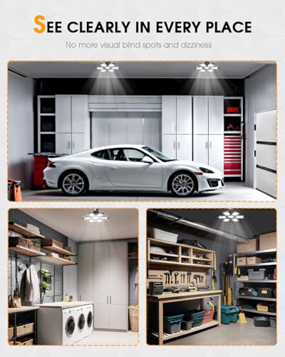 Adiding Led Garage Light 2 Pack Super Bright Led Workshop Ceiling Basement Lighting Fixture Srew In E26 E27 Bulb Socket With Adjustable Spotlight And 6 Deformable Panels For Warehouse Attic Cellar thumb #4