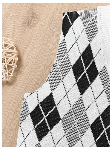 Milumia Girl's Heart Geo Argyle V Neck Sweater Vest Sleeveless Crop Tops Knitwear4