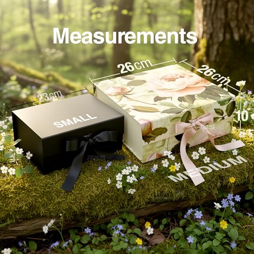 Image of RBS - Medium Foldable Gift Box (26 x 26 x 10cm) Decorative Gift Packing Box with Ribbon (1 Pack) Holds Upto 8 kg Hamper Boxes for Gift Empty All Occasions Reuse Gift Box for Packaging (M-Flora Luxe)