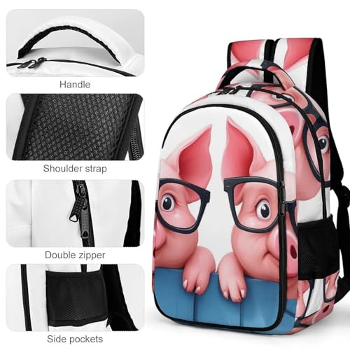 Backpack for Men Women, Cute Two Funny Pigs Adjustable Strap Backpack for Travel, Business, Unisex Comfy Large Capacity Shoulder Bag4