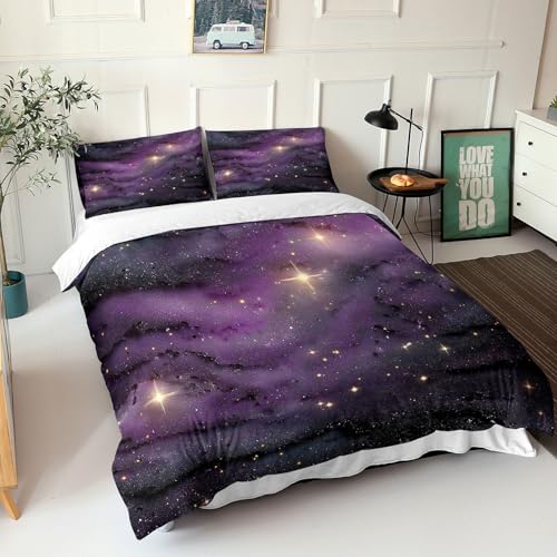 Housse de couette 3d nébuleuse violette en microfibre avec taie d'oreiller
