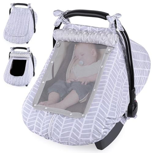 Image of Unicorn Castle Baby Car Seat Cover Infant Car Seat Covers for Babies Breathable Car Seat Canopy Mesh Window Carseat Cover for Four Seasons Newborn