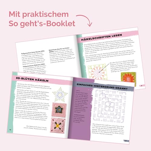 Granny Square Blumen Häkel-Karten (Deutsche Ausgabe): 50x häkeln, mixen und matchen. Mit Häkelschrift und Foto zu jedem Granny Square und praktischem ... (Granny Squares (Häkelanleitungen))
