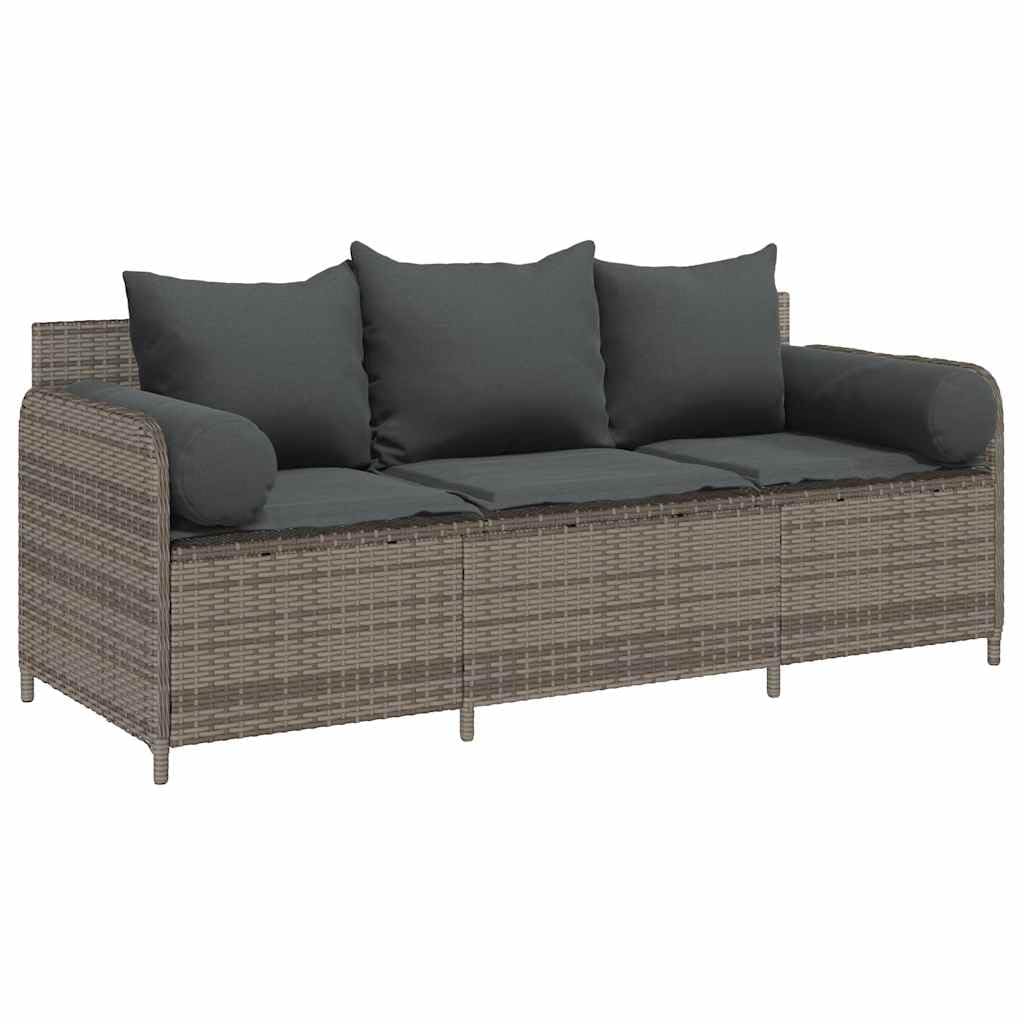 vidaXL Sofá de jardín de 3 plazas con Cojines ratán sintético Gris, sofá de Exterior, Muebles de jardín, Muebles de Patio, Asientos de jardín