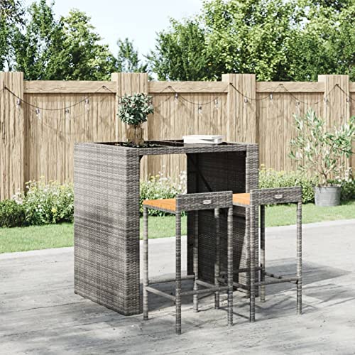 Iiaky Taburetes Altos 2 uds Madera de Acacia y ratán sintético Gris Sillas Altas De Cocina Taburete Bar Mueble Cocina // 362603