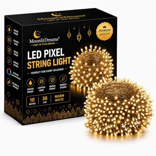 Image of MoonlitDreams 10M 36 LED Warm White Pixel Serial String Lights | Waterproof Copper Wire Fairy Lights for Deepawali & Diwali Decoration, Home Decor, Pooja, Christmas, Wedding & Balcony (10M Pack of 1)