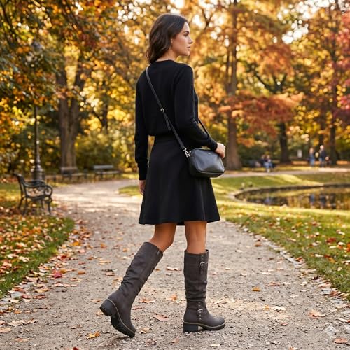 Image of GLOBALWIN Women's Chunky Low Heels Boots Knee High Boots For Women