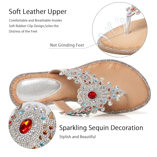 Image of iCKER Women Sandals Rhinestone Dressy Casual Summer flat flip flops Comfortable Sandals