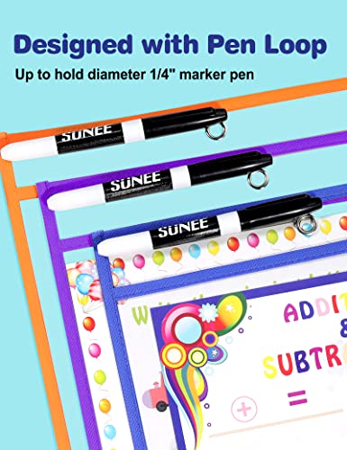 Sunee SUNEE-DEP-AC-30 Packs Oversized Reusable Dry Erase Pocket Sleeves With 2 Rings, 10 Assorted Colors 10X14 Ticket Holders, Clear Plastic Sheet Protectors thumb #4