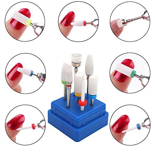 Pinkiou Set di punte per trapano per unghie Pinkiou Spazzola pulita per testine di perforazione 7 pezzi con scatola di supporto