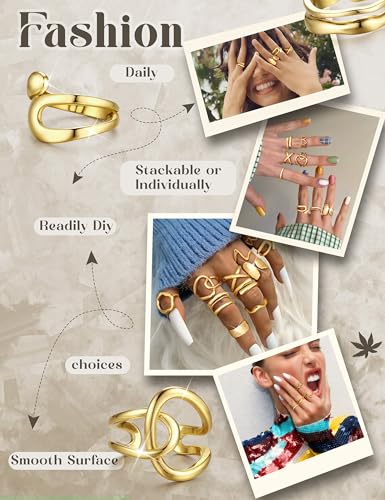 Sanfenly 12 PCS Chunky Gold Rings for Women Non Tarnish 18K Gold Plated Adjustable Statement Ring Knuckle Thumb Stackable Open Rings Set Fashion Jewelry Gifts2