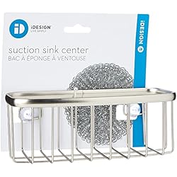 Porta Estropajos Fregadero iDesign Estropajero, pequeño porta estropajos de metal para esponjas, raspadores de cacerolas y otros utensilios de cocina, organizador de fregadero con ventosas, plateado mate