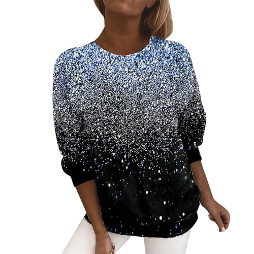 Image of Sparkly Tops for Women Sweatshirt for Women UK Clearance Graduated Sparkly Print Tops Casual Long Sleeve Pullover Tops Classic Crewneck Going Out T Warehouse Clearance Bargains Sale A Blue