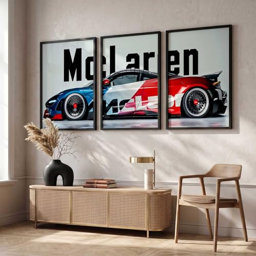 Image of HOTHOUSE Big McLaren Car Framed Posters Gift Items for Boys Room Wall Decoration Bedroom Living Room Office Studio Decor | Car Poster Frame for Wall Decor Set Of 3 Size(13X17 inch)