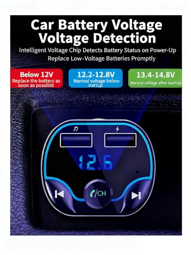 Image of Bluetooth FM Transmitter Car Adapter with LED Voltage Display, Hands-Free Calling, Dual USB Car Charger, Supports MP3, Radio, TF Card, USB Disk Playback