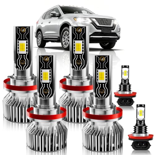 Image of Fit for Nissan Rogue 2014 2015 2016 2017 2018 2019 2020 / Rogue Sport 2017-2020 Car Light Bulbs Set, 800% Brightness 6500K White Lights, High Beam Low Beam Fog Light Combo, Plug n Play, IP68 Pack of 6