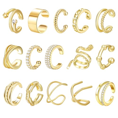 15 Pièces Ear Cuff Faux Piercing Oreille Acier Inoxydable Earcuff Femme Faux Percing Au Oreille Earcuff Doré Acier Inoxydable Conception Ajustable Empilable...
