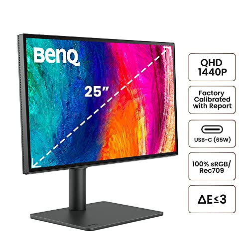 Image of BenQ PD2506Q Mac-Ready AQCOLOR Monitor 25 inch QHD 1440p, 100% Rec.709 & sRGB,95% P3, IPS, DeltaE≤3, ICC Sync, Uniformity, AQCOLOR, Pantone, Ergonomic, DisplayPort, USB-C(65W), USB Hub, DaisyChain