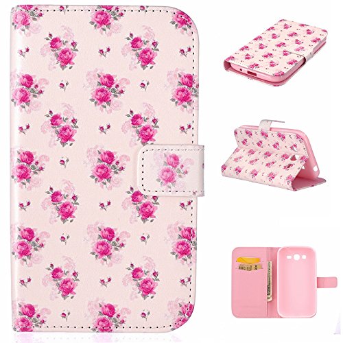 Qiaogle Teléfono Case - Funda de PU Cuero Billetera Clamshell Carcasa Cover para Samsung Galaxy Grand Neo i9060 / Grand Neo Plus i9062 (5.0 Pulgadas) - XIS17 / Rosas pequeñas