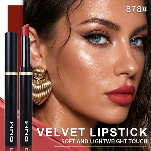 Image of evpct Wine Red Velvet Matte Lipstick, High Pigmented Slim Lipstick Long Lasting Waterproof for Women Gift, Velvet Silky Lip Stick Stain Color Makeup Blendable 24 Hours Original Makeup Labiales, 878#