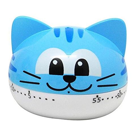 Belons Cute Cat/Monkey/Dog Animal Mechanical Kitchen Timer 55 Minutes Countdown Timer Alarm, Multi-Color (Blue-Cat) Cover