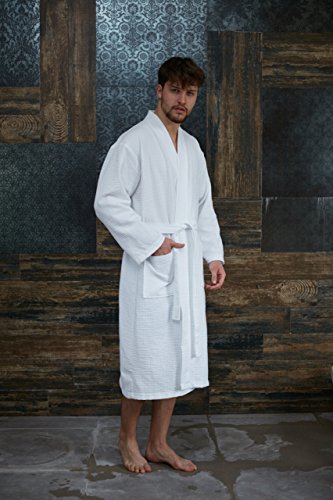 Bagno Milano Mens Waffle Robe – Lightweight Cotton Blend Waffle Bathrobe Men For Spa, Made In Turkey, Large White #TOP3