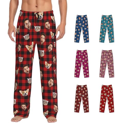 Personalized Pajamas Pants Plaid Custom Funny PJ Pant Design with Face Pajama for Men Women Dog Pet