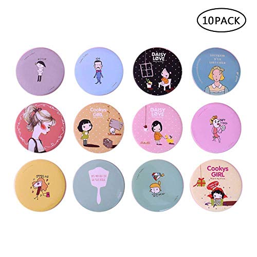 Preisvergleich Produktbild Kosmetikspiegel Mini-Taschenspiegel Set von 10 niedlichen Cartoon tragbaren Kosmetikspiegel - kompakte Reise Make-up Spiegel - 2.95in kleine runde Geldbörse Spiegel romantische Geschenke - zufällige F
