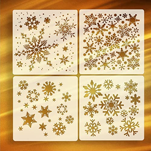 Hogoo Lot de 4 pochoirs flocons de neige pour cadeaux de Noël Cover