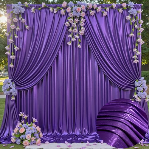 Image of 20x10 ft Wrinkle Free Purple Sequin Backdrop Curtain for Parties,Thick Not Fall-Off Glitter Backdrop Drapes,4 Panels 5x10ft Shimmer Photo Back Drop Cloth for Wedding Birthday Photography Background
