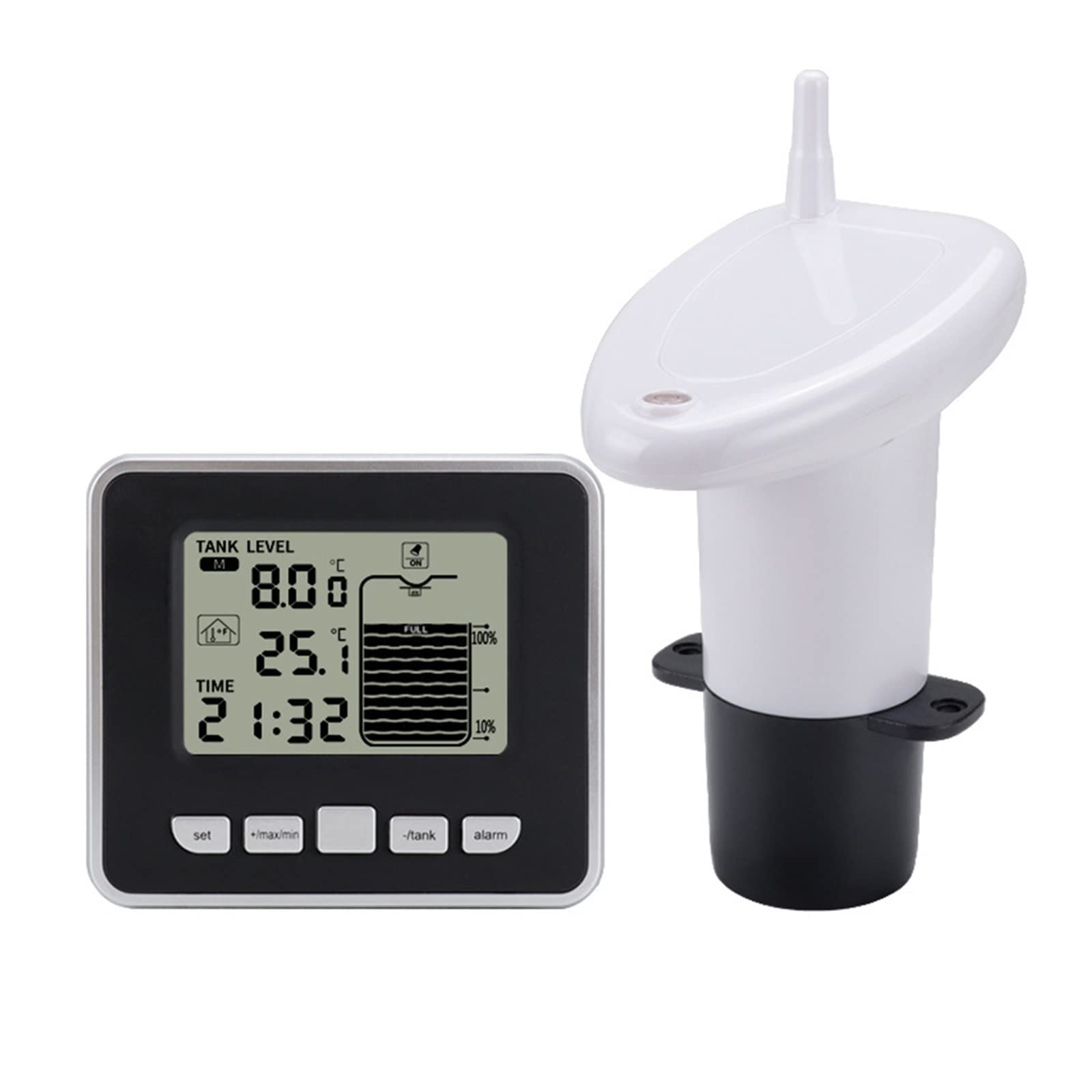 Tanque de agua ultrasónico inalámbrico Medidor nivel líquido Sensor temperatura profundidad Indicador Transmisor alarma tiempo,Monitor preciso