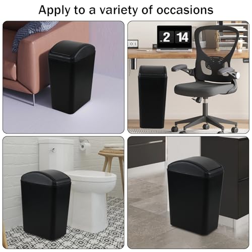 Image of 4.5 Gallon Plastic Swing Lid Trash Can, Black Slim Garbage Bin with Lid