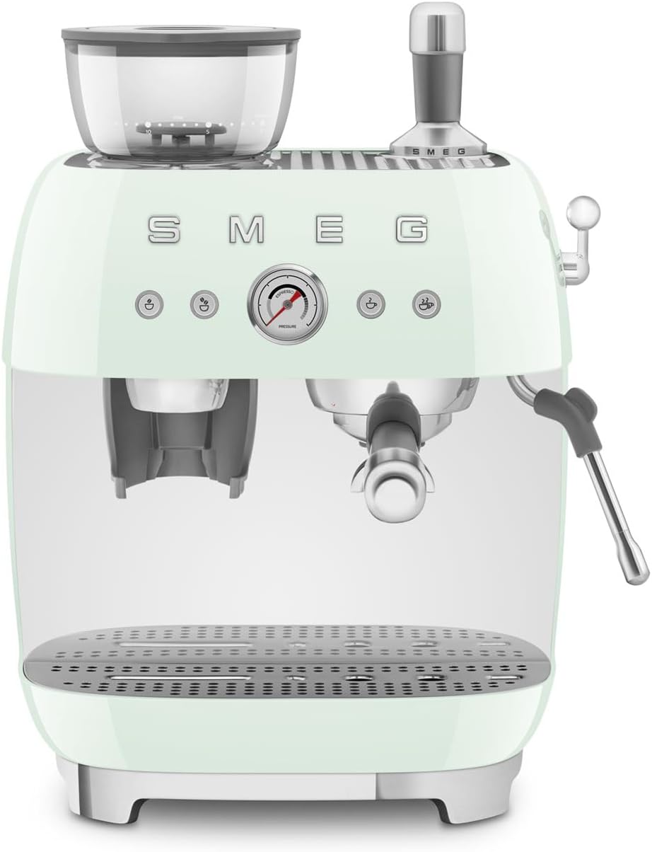 EGF03 Semi-Automatic Espresso Machine with Built-In Grinder, Dual Thermoblock, 50’s Retro Style – Pastel Green (120 V)