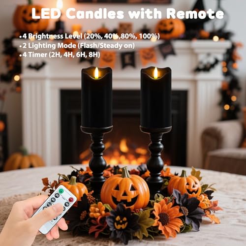 Image of Black Flameless Candles Set of 2, Halloween Candles with Remote & Timer
